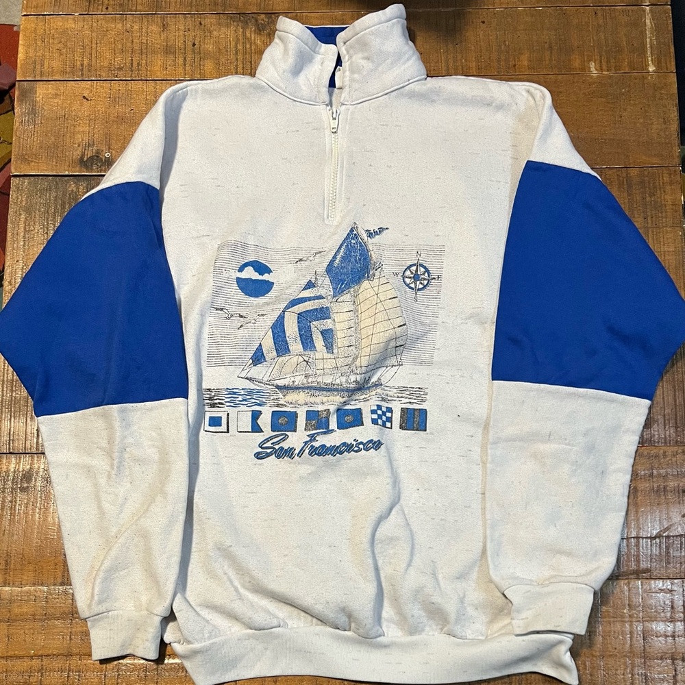 Vintage 80/90’s San Francisco Sailing Quarter Zip Sweatshirt Made In Usa (26x27)